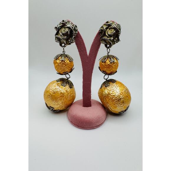 Vintage Oversized Gold Drop Statement Earrings - Picture 1 of 3